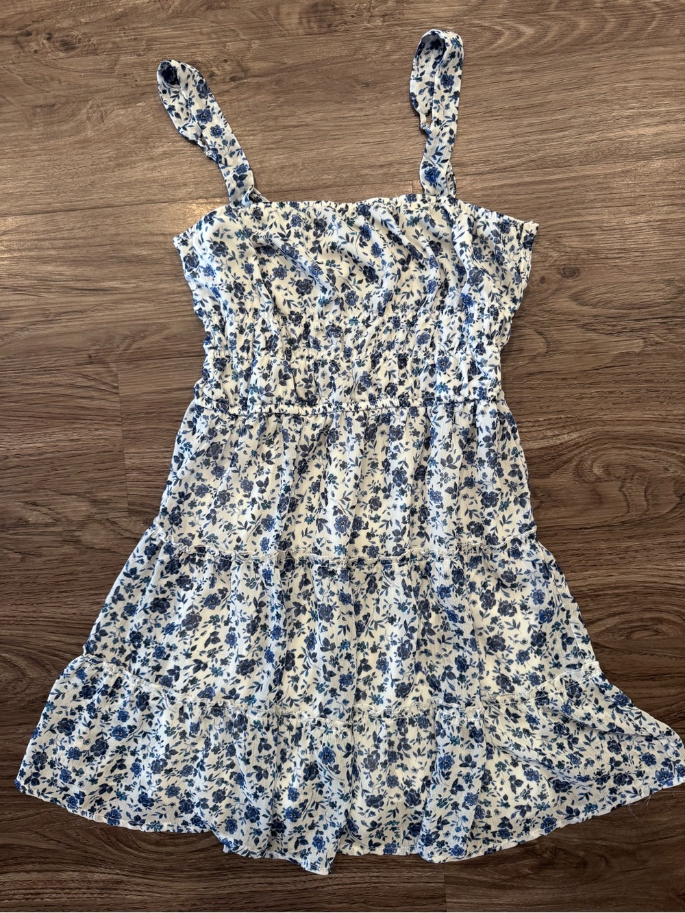 Trixxi White Dress with Blue Floral Print